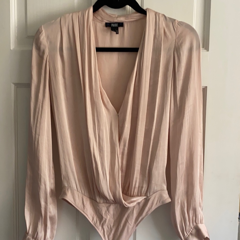 Paige Blush Pink Silk Snap Front Bodysuit